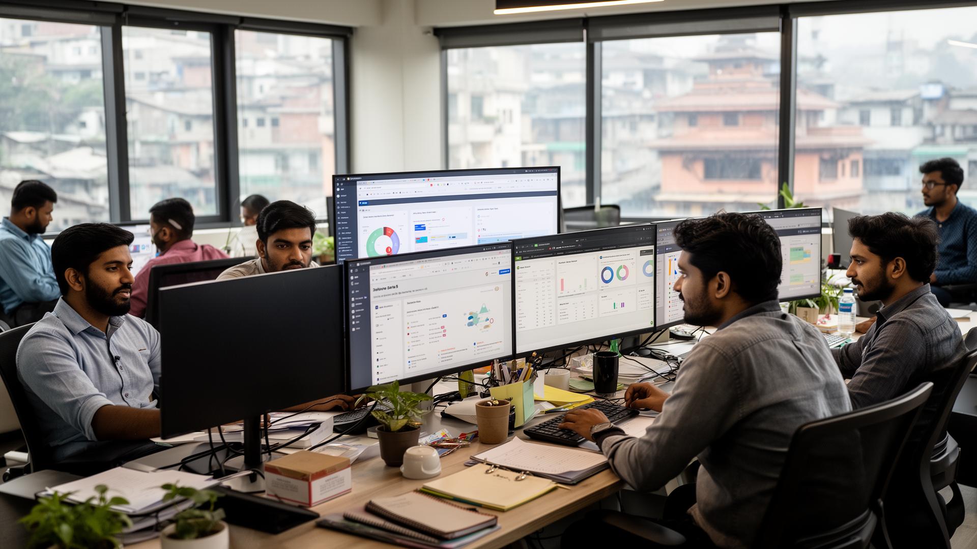 HEMA product team collaborating on dashboards in a Kathmandu office